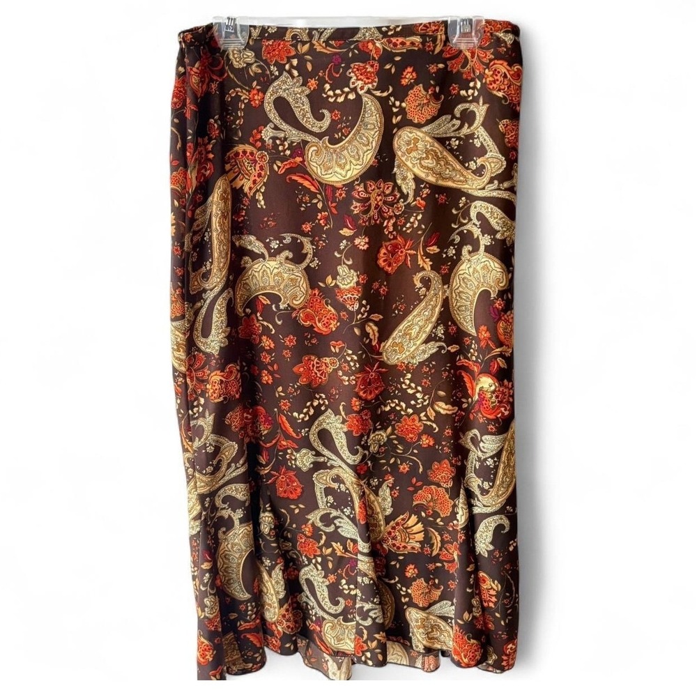 Vintage Paisley Whimisigoth Midi Skirt 8 Retro Halloween Boho Indie Brown